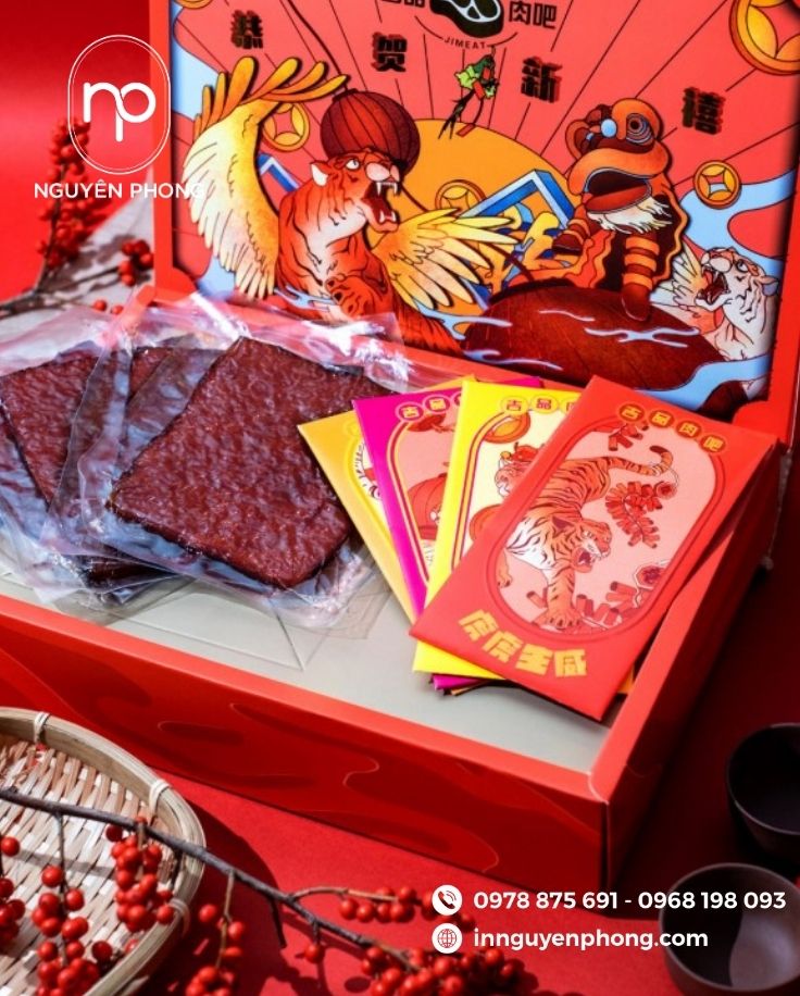 Mẫu hộp giấy kèm túi giấy đựng thịt sấy